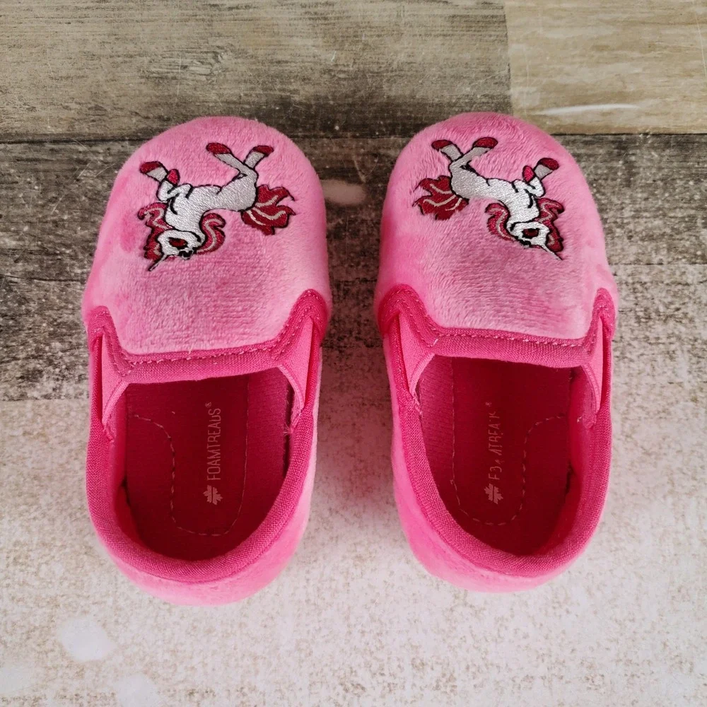 Foamtreads Unicorn Toddler Slippers Sz 5 M Pink Rose Slip On Embroidered